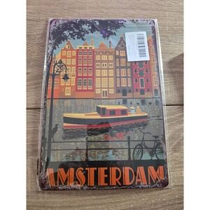 Amsterdam Canal Scene Metal Tin Sign Vintage Retro Wall Decor Travel Plaque 8x12